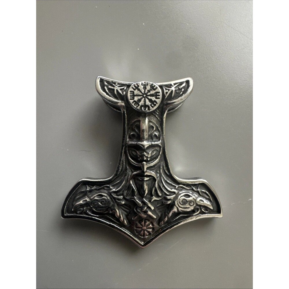 Thor Hammer Mjolnir Pendant Viking Stainless Steel 24” Chain Odin Norse Amulet